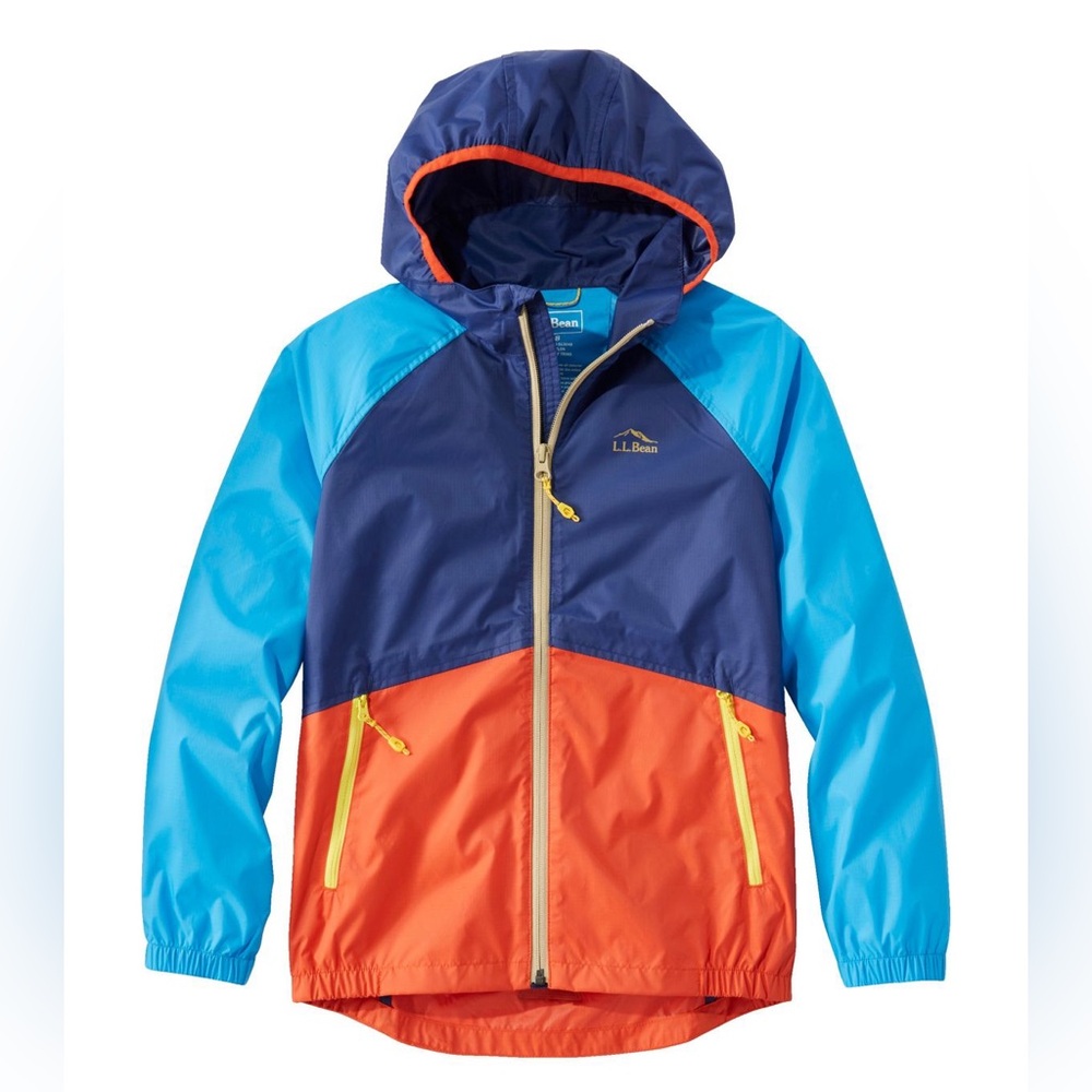 L.L. Bean Kids Hooded Nylon Jacket - Bright Blue with Navy & Yellow Trim